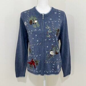 𝅺CROFT & Barrow Winter Holiday Zip Cardigan Sweater